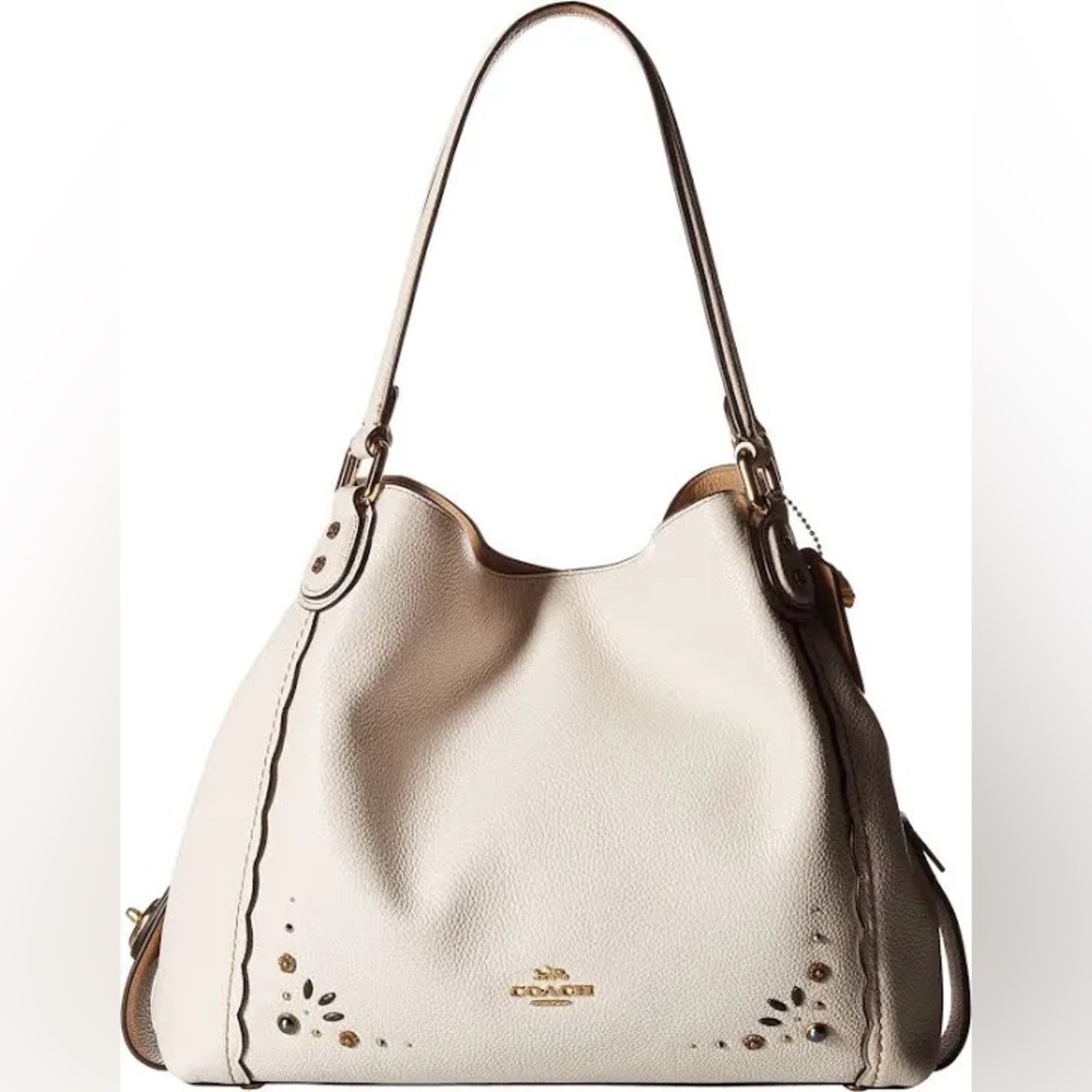 NWT Coach 29336 Edie 31 Leather Shoulder Bag with Prairie Rivets in Chalk